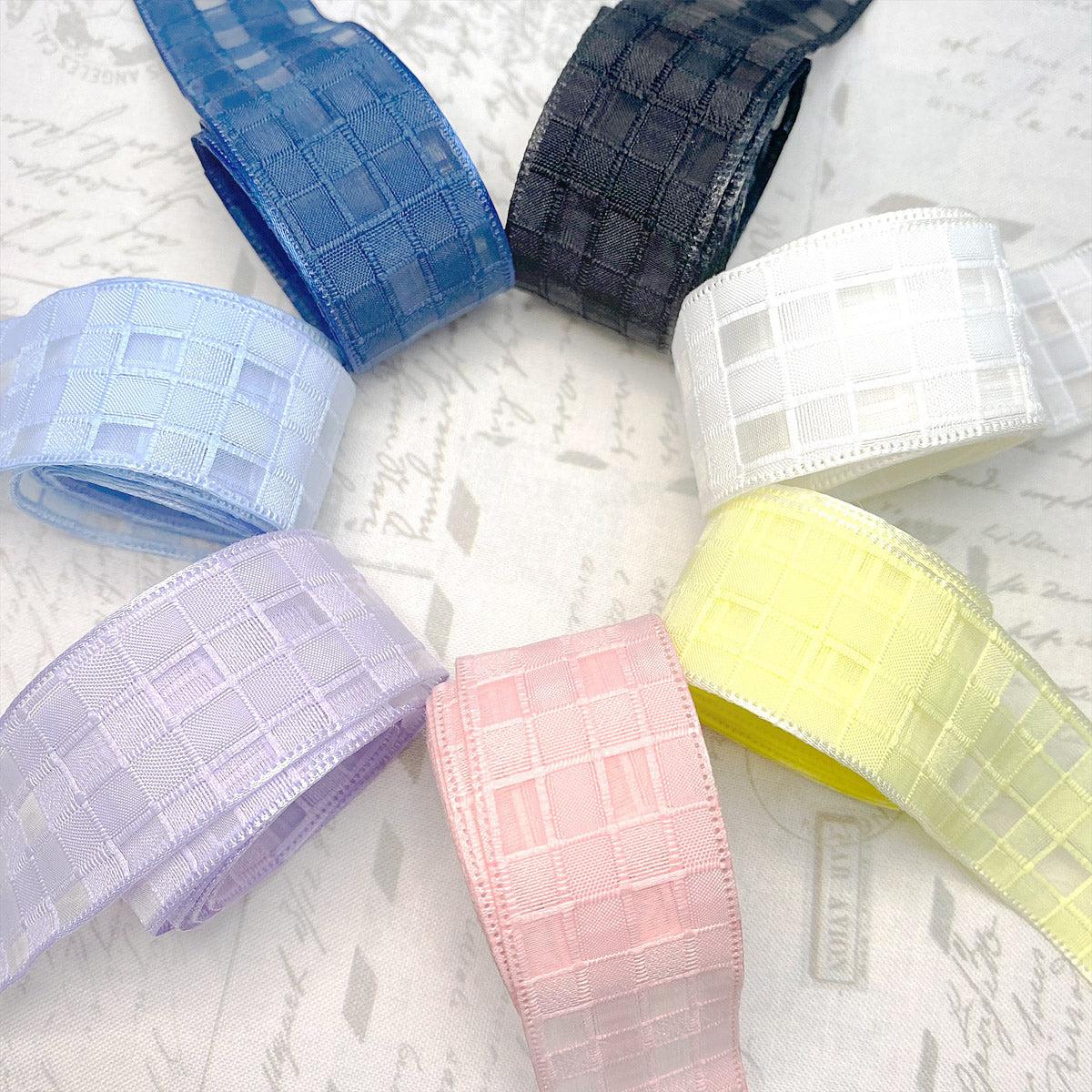 シースルーなブロックチェックのメッシュリボン幅25mm1m単位切り売り(2m以上)
