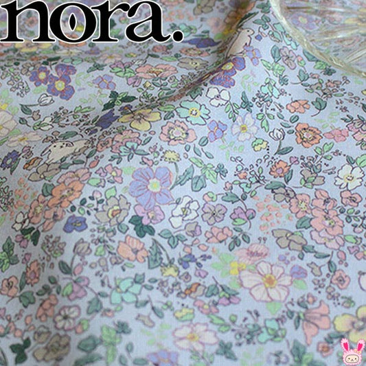原っぱとうさぎBブルー系シーチング生地10cm単位切り売りFR1230ノラNORA.(87)「在庫限り」