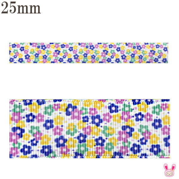 25mmプリントリボンマルチカラーの小花柄リボン2m「在庫限り」