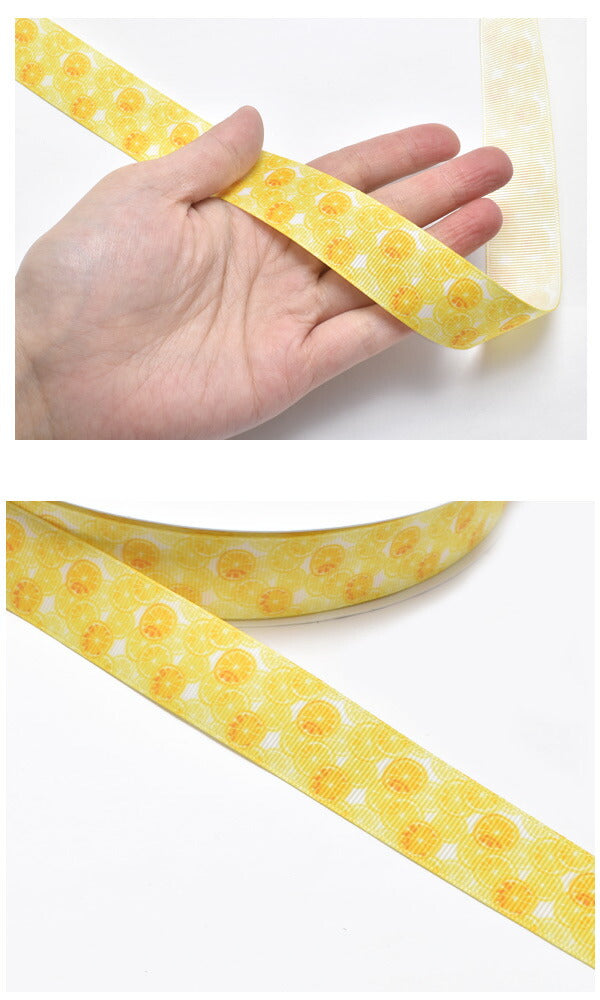 25mmプリントリボンレモンとオレンジの輪切りリボン2m「在庫限り」
