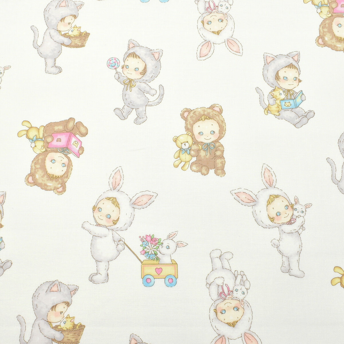 かわいい3人　シーチング生地　PN1200-12　キルトゲイト　(30cm以上10cm単位切り売り)　「在庫限り」