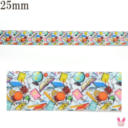 プリントリボンミニミニ学校グッズな柄リボン幅25mm2m「在庫限り」