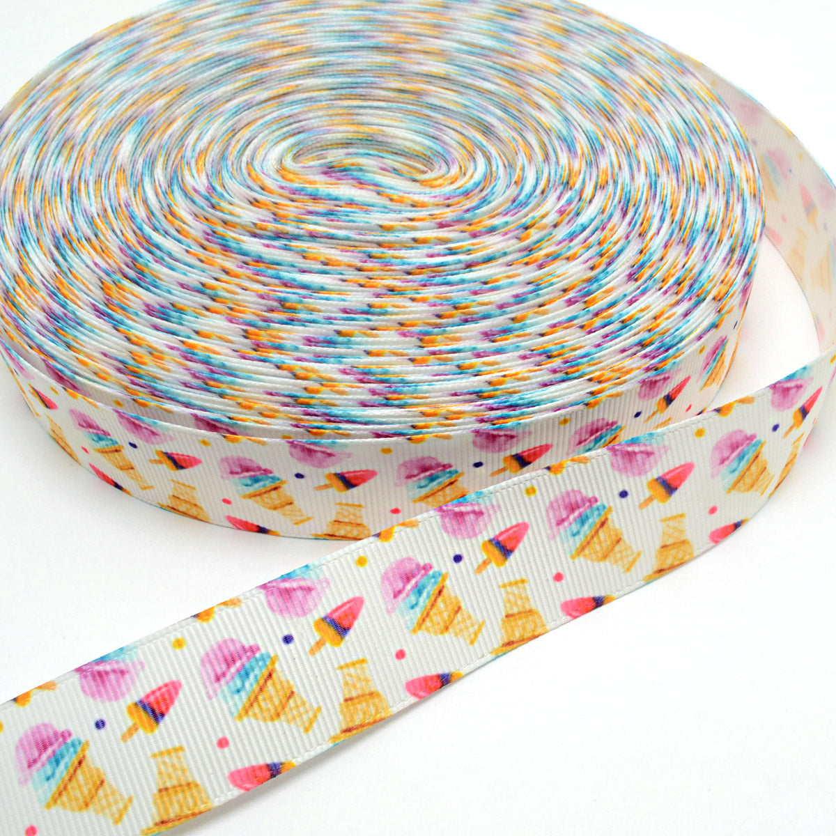 プリントリボンカラフルドットとアイスクリームリボン幅25mm2m「在庫限り」