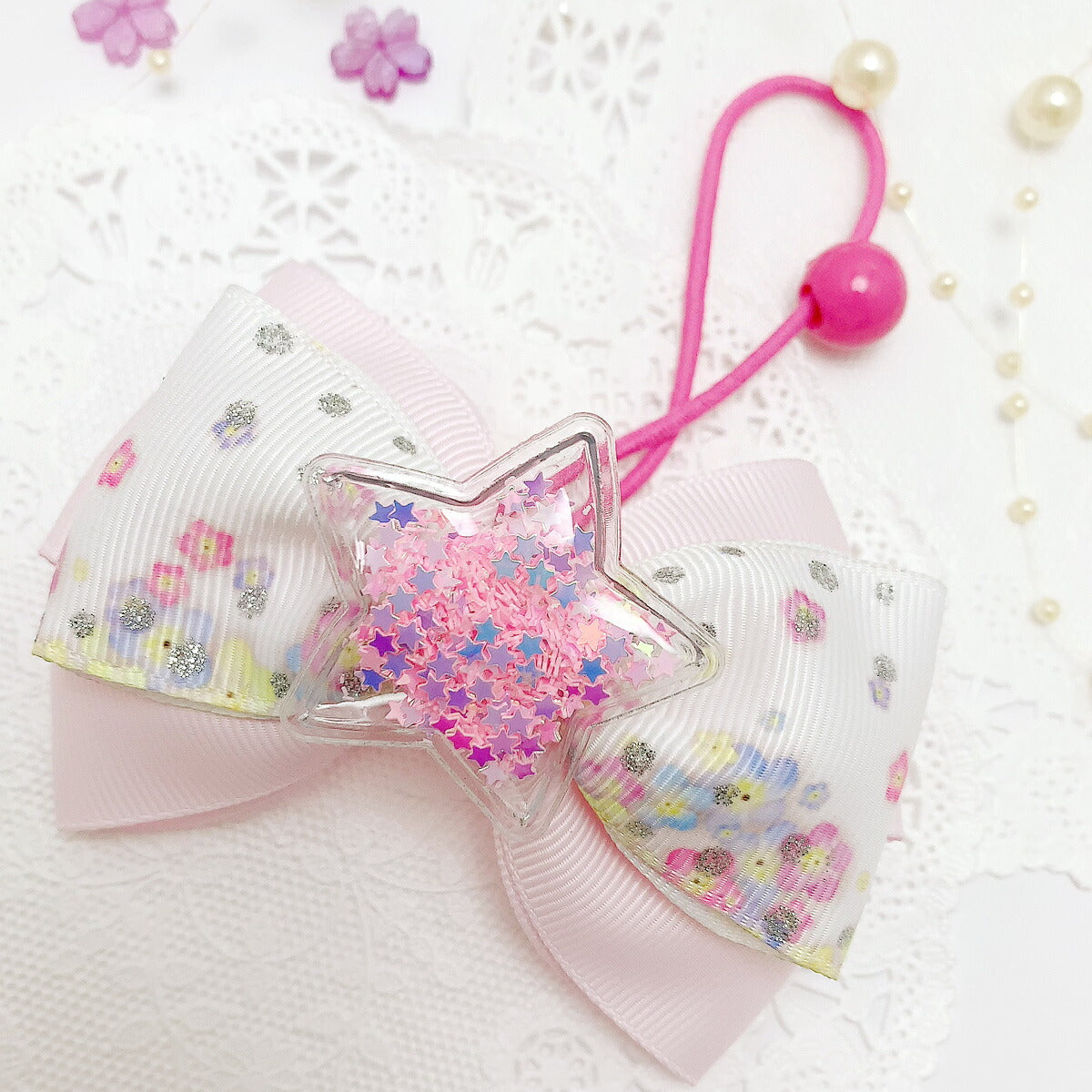 プリントリボンラメ付きカラフルお花の海リボン幅38mm2m「在庫限り」
