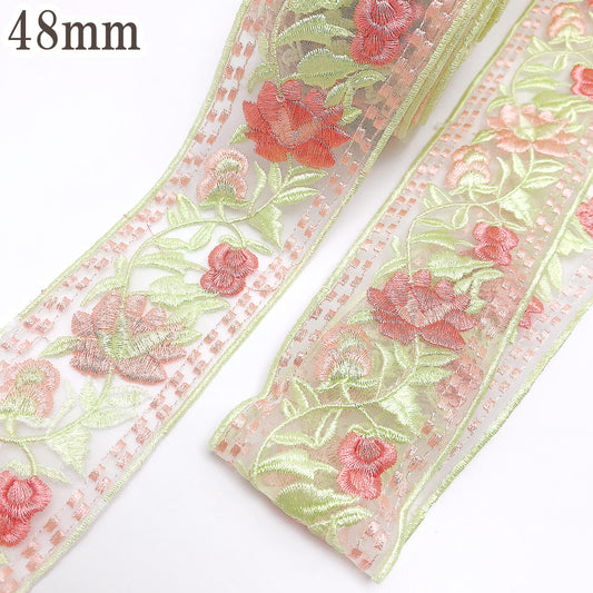 刺繍リボンパステルダブルエッジのガーリー花柄刺繍リボン幅48mm10cm単位切り売り(40cm以上)