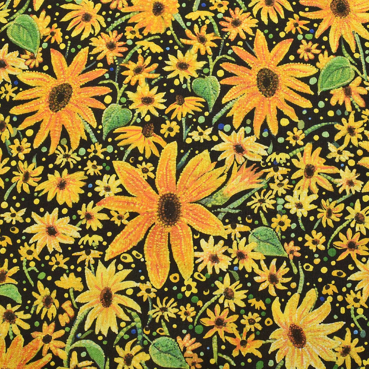 点描画のひまわり　10cm単位　切り売り　Moda　モダ　51261　コットン生地　「在庫限り」