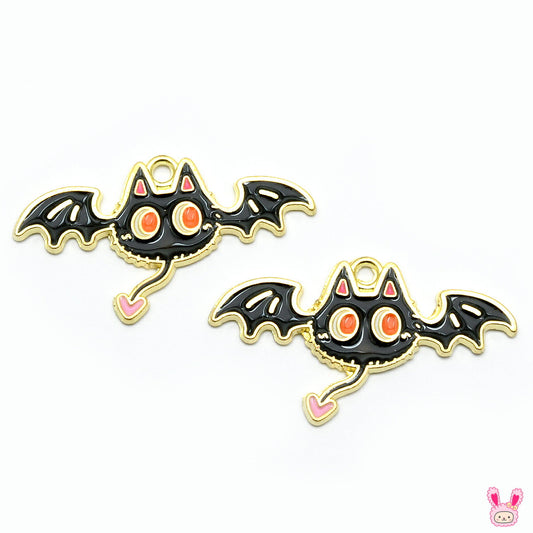 アクセサリーパーツハロウィンニャンコウモリチャーム2個