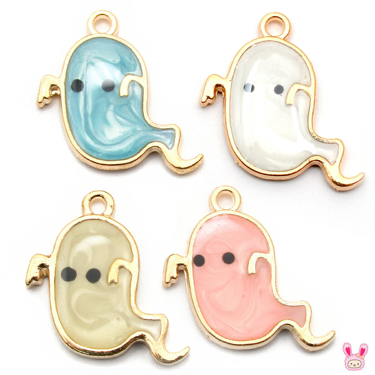 アクセサリーパーツハロウィンマーブルかわいいおばけチャーム2個「在庫限り」