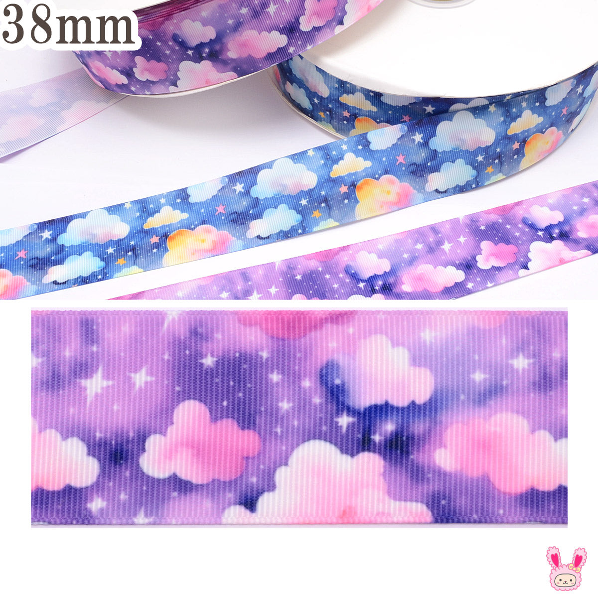 プリントリボンゆめかわドリームナイトリボン幅38mm1m単位切り売り(2m以上)