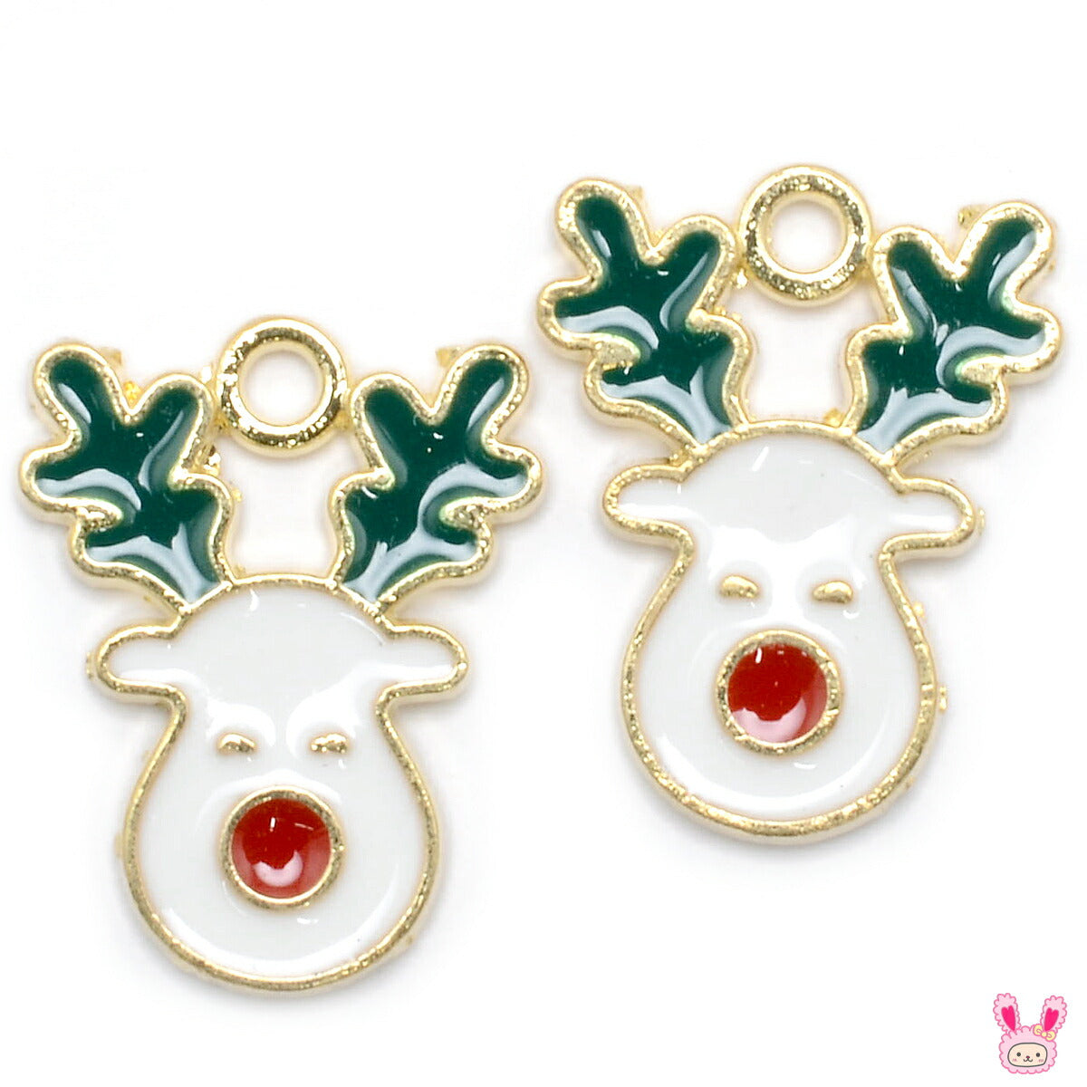 アクセサリーパーツクリスマスニッコリ赤いお鼻のトナカイチャーム2個