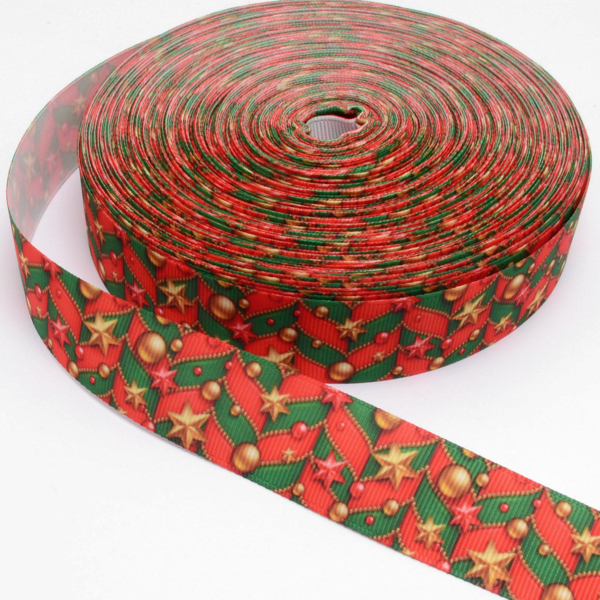 プリントリボンクリスマスクリスマス飾りと縞柄リボン幅25mm1m単位切り売り(2m以上)