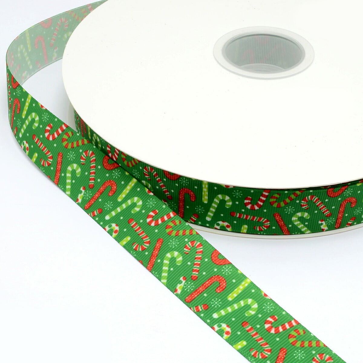 プリントリボンクリスマスクリスマス模様のキャンディ杖リボン幅25mm1m単位切り売り(2m以上)★