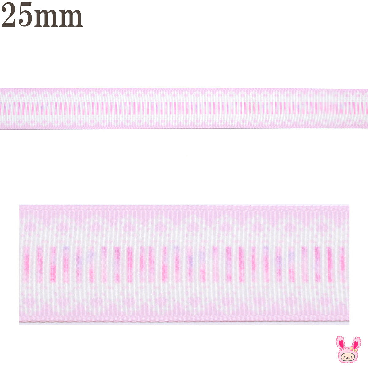 プリントリボンゆめかわピンクと白のレース窓リボン幅25mm1m単位切り売り(2m以上)「在庫限り」