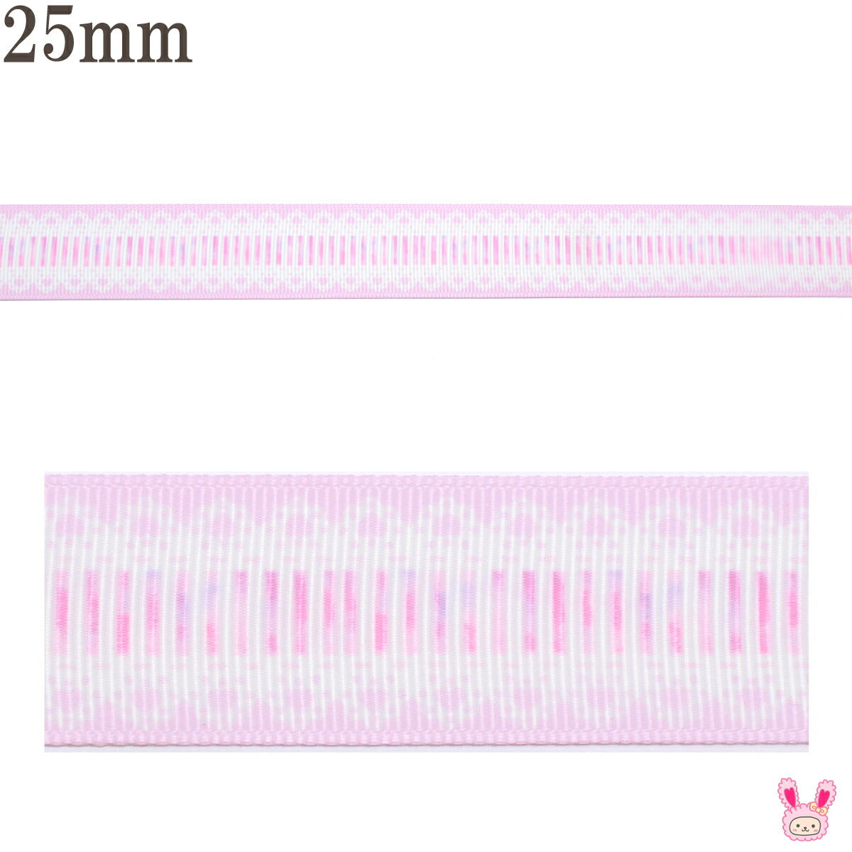 プリントリボンゆめかわピンクと白のレース窓リボン幅25mm1m単位切り売り(2m以上)「在庫限り」