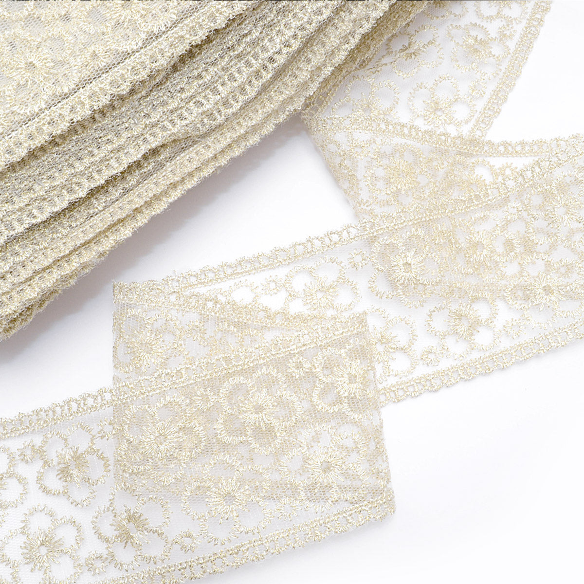 まんまる上品な花柄刺繍リボン　幅65mm　1m単位　切り売り