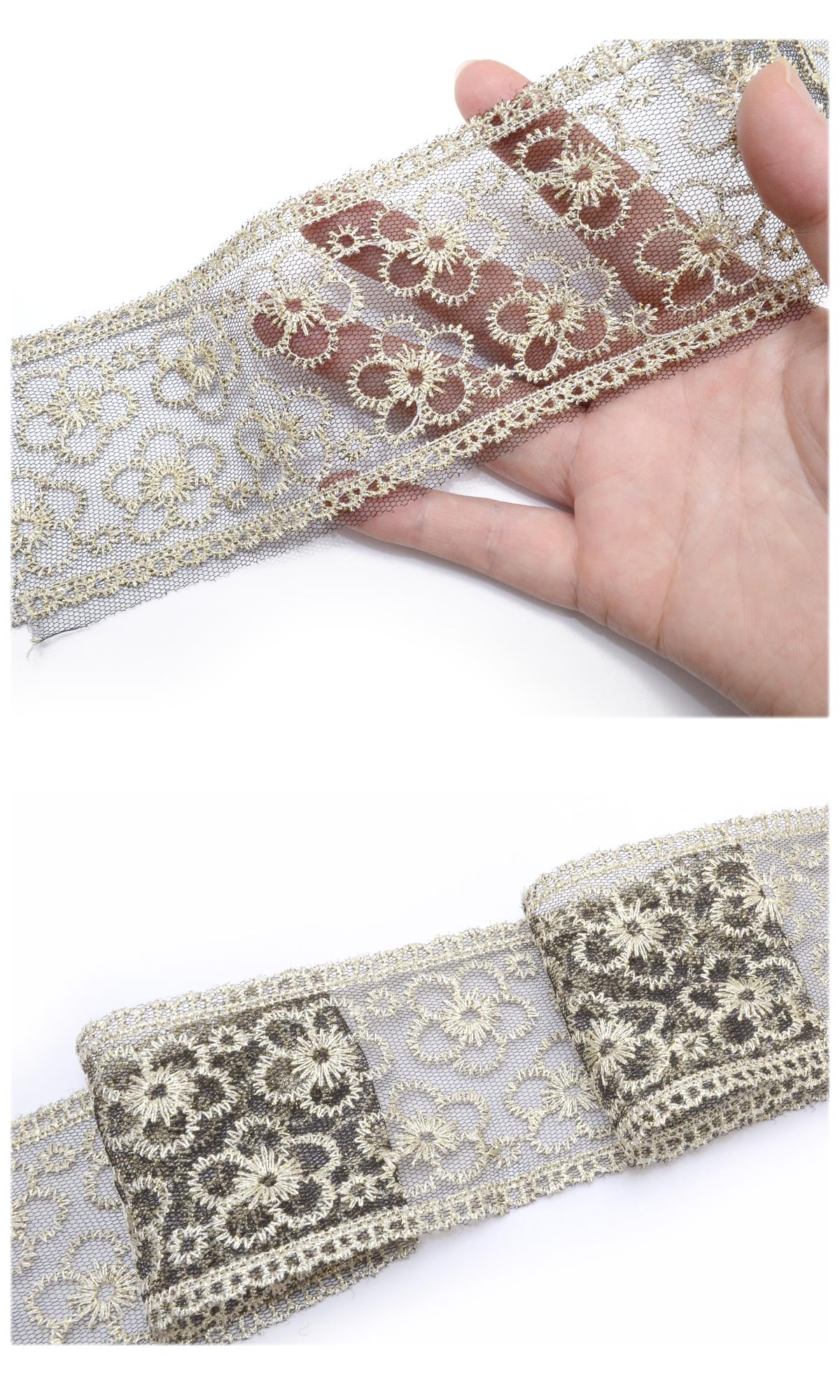 まんまる上品な花柄刺繍リボン幅65mm1m単位切り売り
