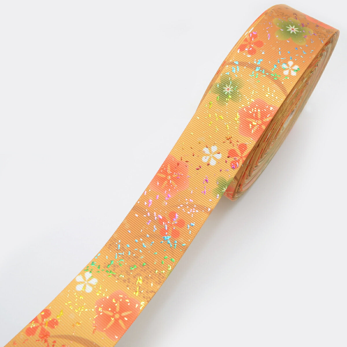 プリントリボン箔押し香る梅の花リボン幅38mm1m単位切り売り(2m以上)