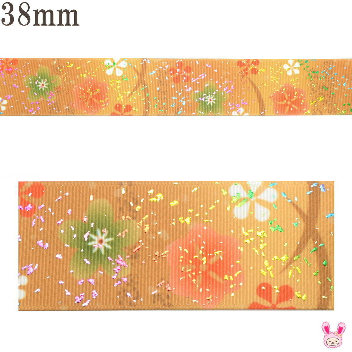プリントリボン箔押し香る梅の花リボン幅38mm1m単位切り売り(2m以上)