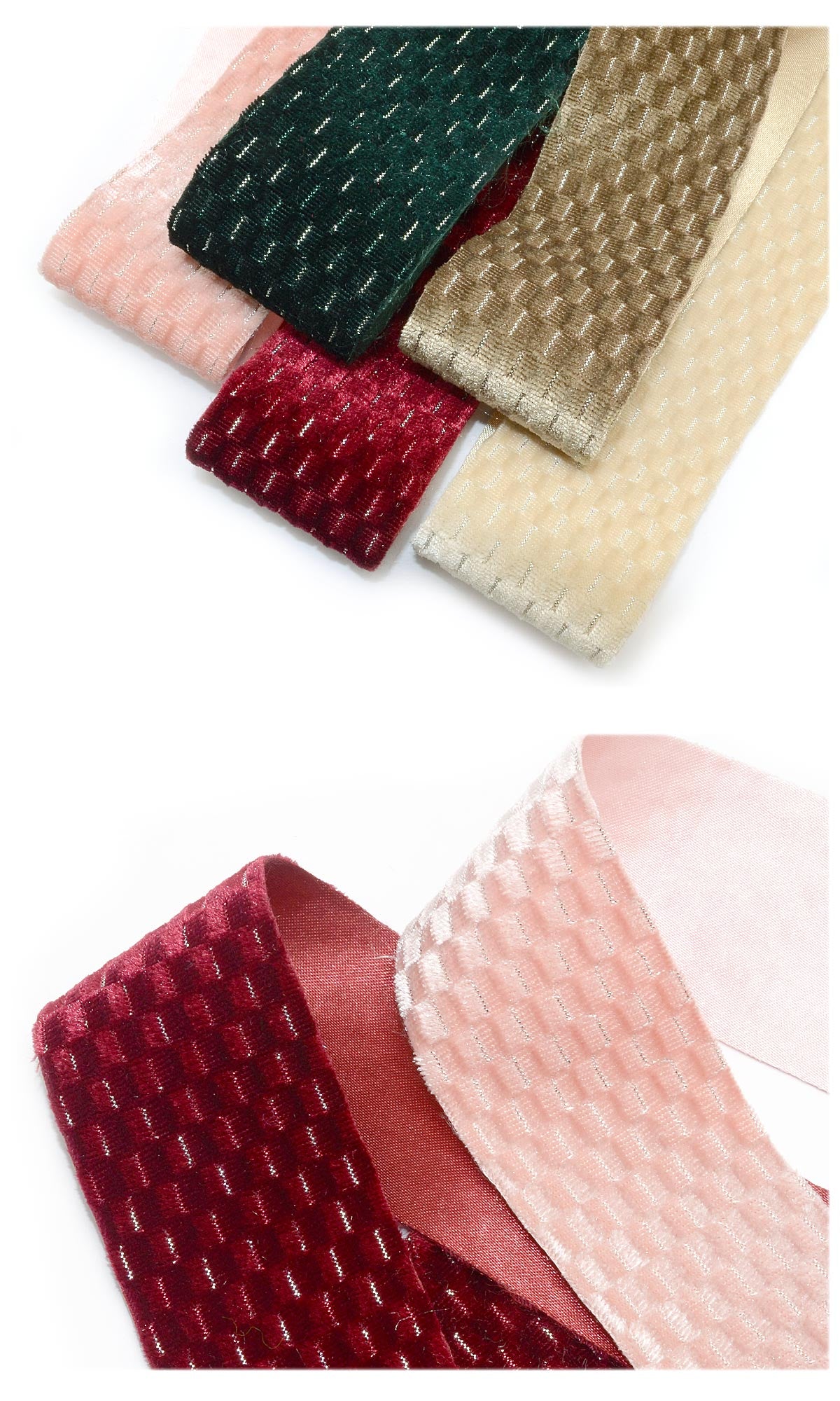 シルバーラメ入りチェック柄起毛リボンベロア幅38mm1m単位切り売り「在庫限り」