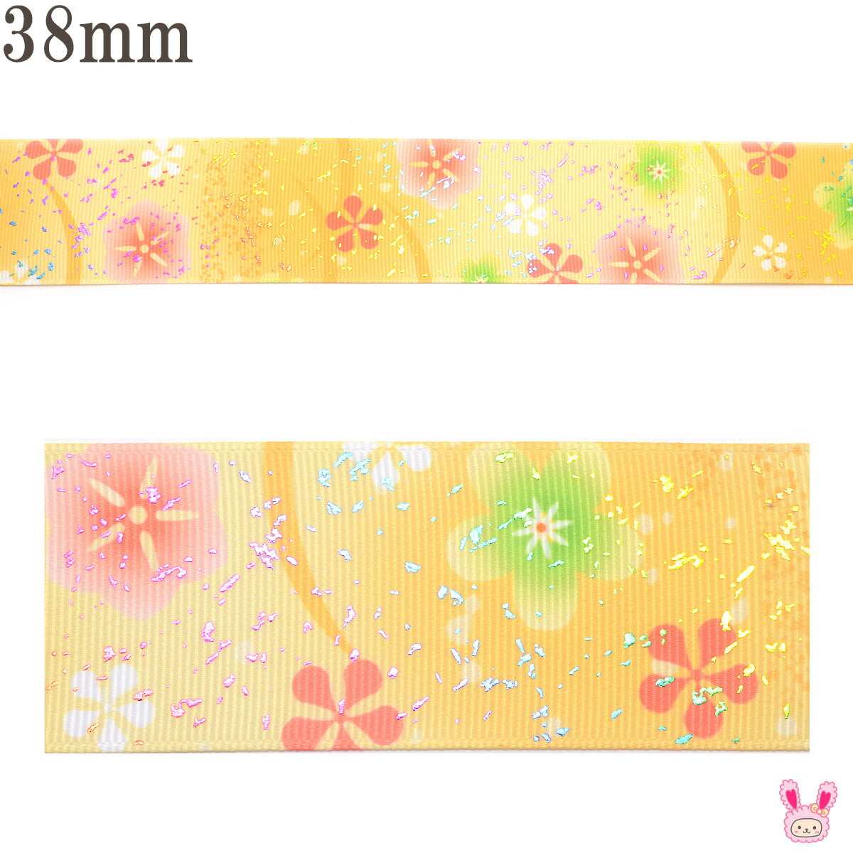 プリントリボン箔押し淡く香る梅の花リボン幅38mm1m単位切り売り(2m以上)