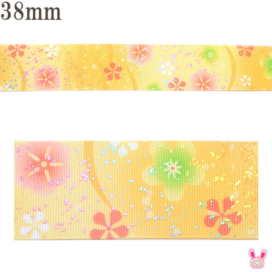 プリントリボン箔押し淡く香る梅の花リボン幅38mm1m単位切り売り(2m以上)