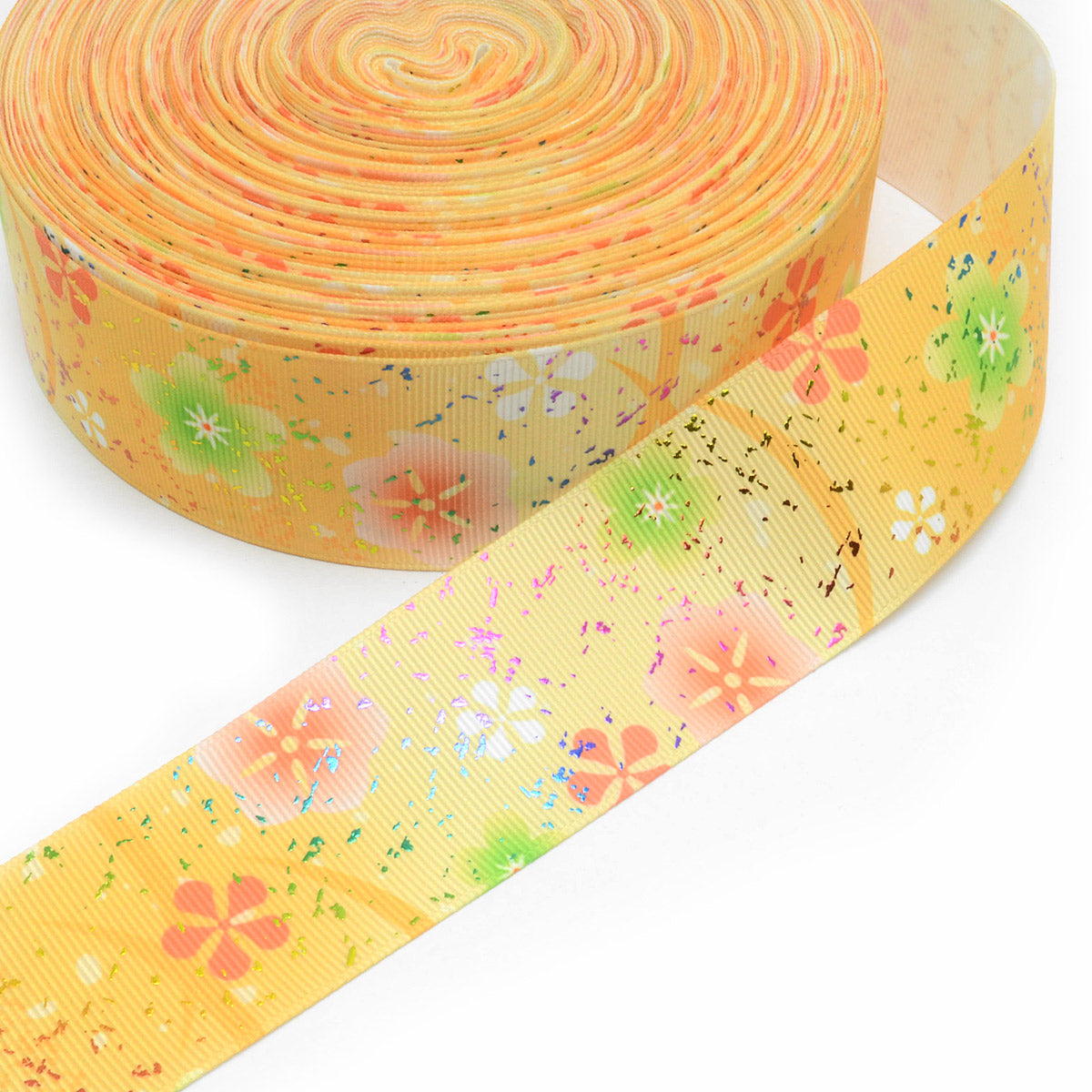 プリントリボン箔押し淡く香る梅の花リボン幅38mm1m単位切り売り(2m以上)
