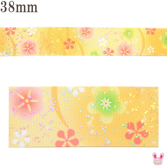 プリントリボン箔押し淡く香る梅の花リボン幅38mm1m単位切り売り(2m以上)