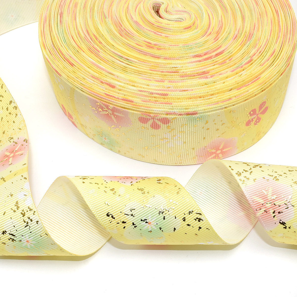 プリントリボン箔押し淡く香る梅の花リボン幅38mm1m単位切り売り(2m以上)