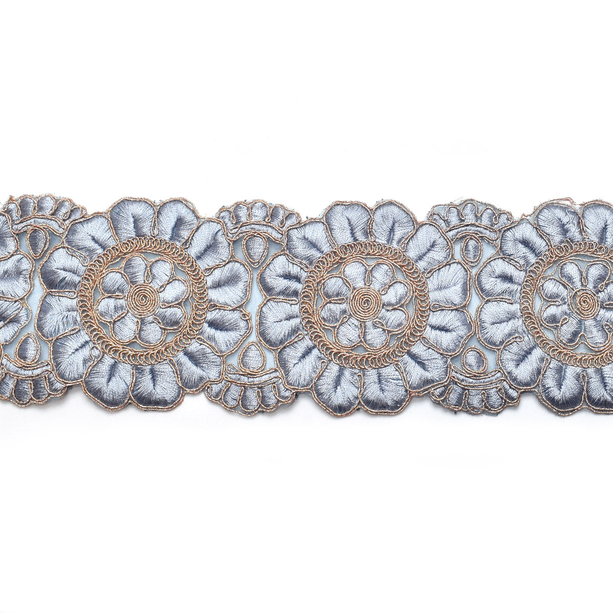 インド刺繍リボン　ゴールドラメ糸と上品な花型刺繍リボン　幅80mm　約8cm単位　切り売り　(数量2以上)　「在庫限り」