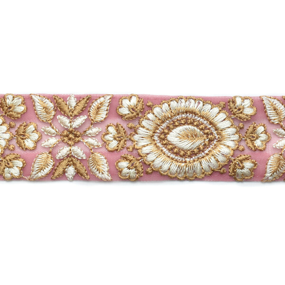 インド刺繍リボン　上品な葉と花の刺繍リボン　幅40mm　10cm単位　切り売り　(20cm以上)　「在庫限り」