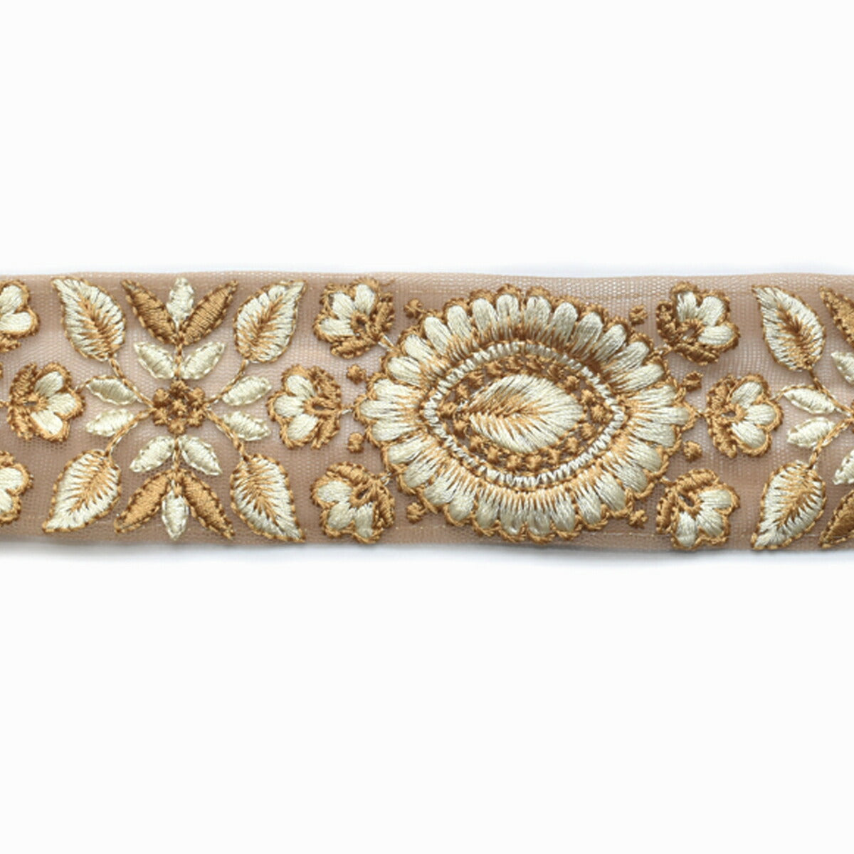 インド刺繍リボン　上品な葉と花の刺繍リボン　幅40mm　10cm単位　切り売り　(20cm以上)　「在庫限り」