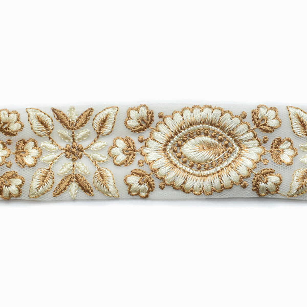 インド刺繍リボン　上品な葉と花の刺繍リボン　幅40mm　10cm単位　切り売り　(20cm以上)　「在庫限り」