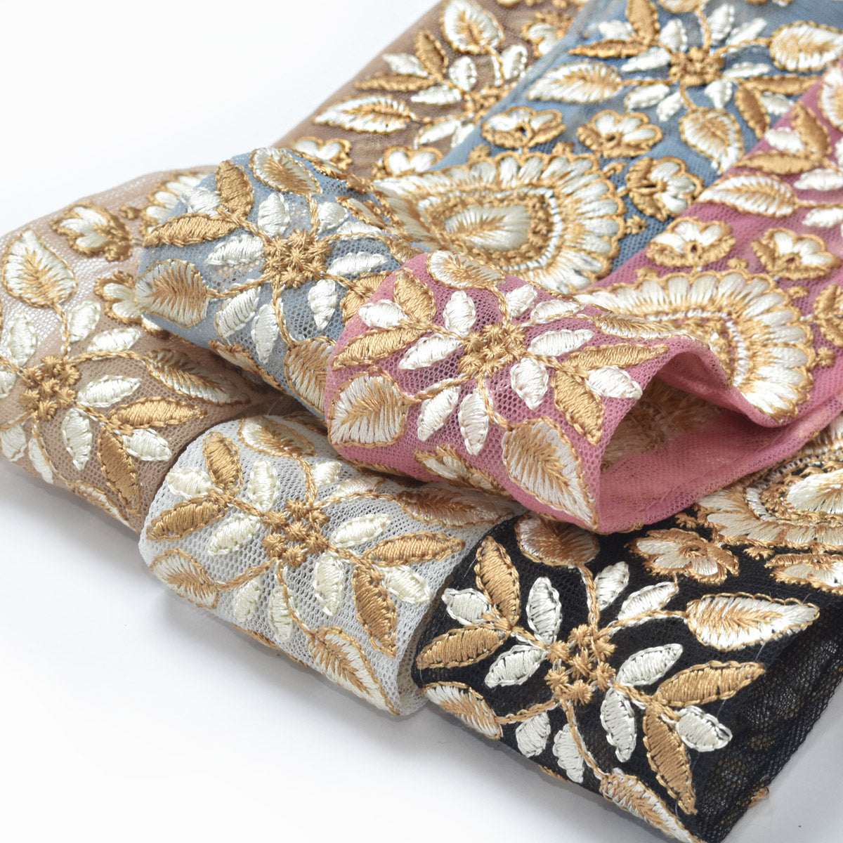 インド刺繍リボン上品な葉と花の刺繍リボン幅40mm10cm単位切り売り(20cm以上)「在庫限り」