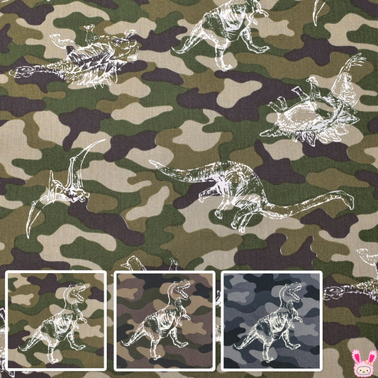 迷彩と恐竜ポプリン生地H7105-9菱栄(30cm以上10cm単位切り売り)「在庫限り」