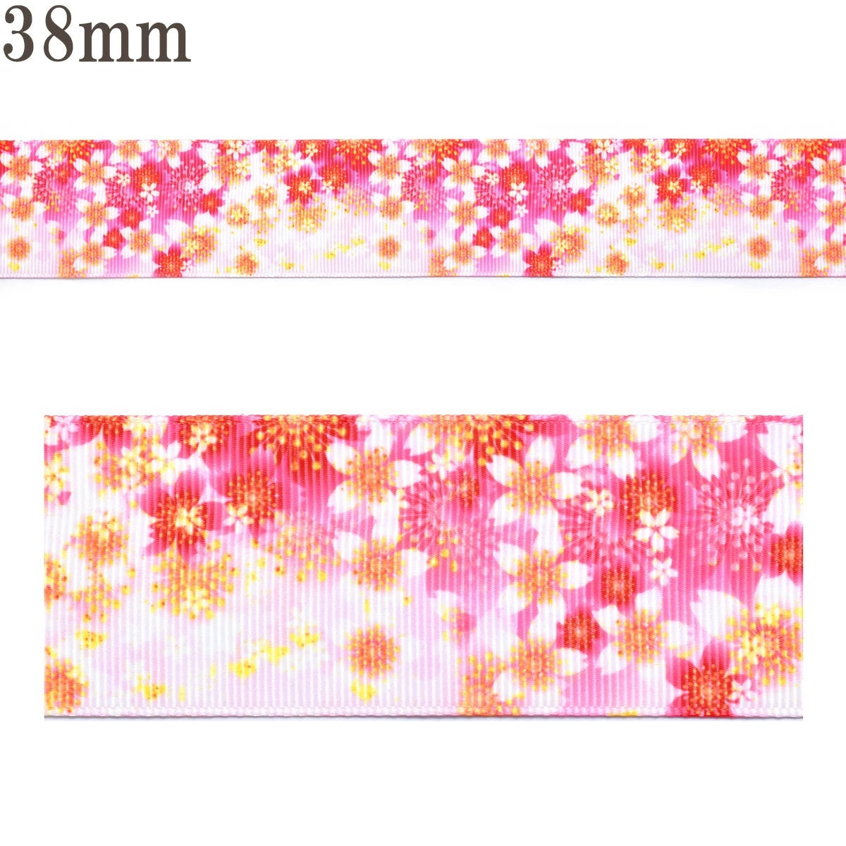 プリントリボン鮮やかなピンク色の桜柄リボン幅38mm1m単位切り売り(2m以上)