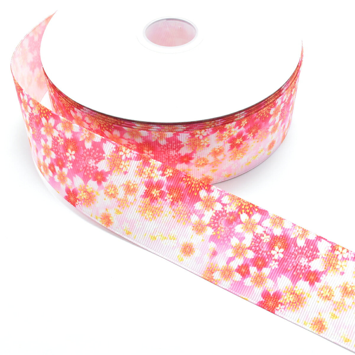 プリントリボン鮮やかなピンク色の桜柄リボン幅38mm1m単位切り売り(2m以上)