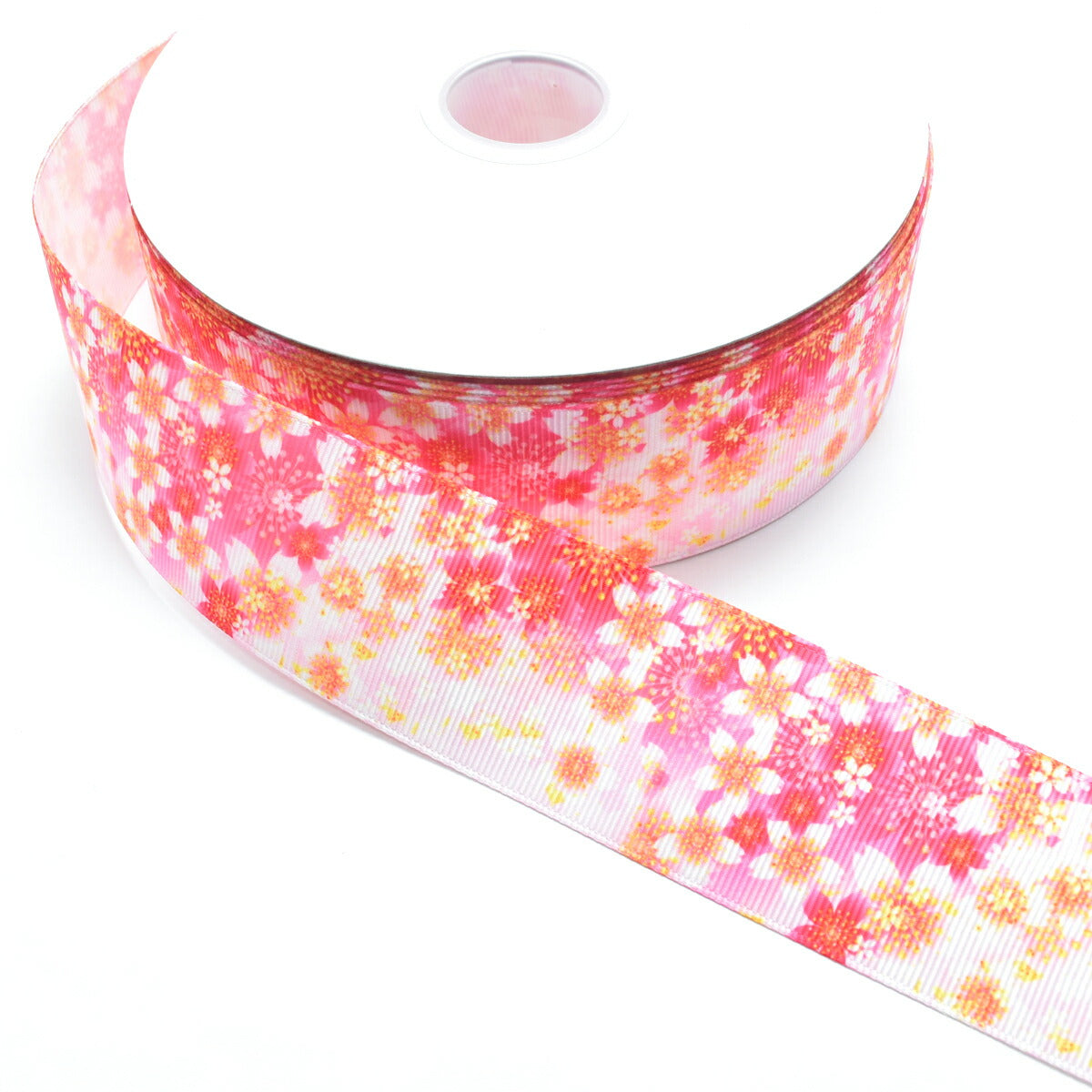プリントリボン鮮やかなピンク色の桜柄リボン幅38mm1m単位切り売り(2m以上)