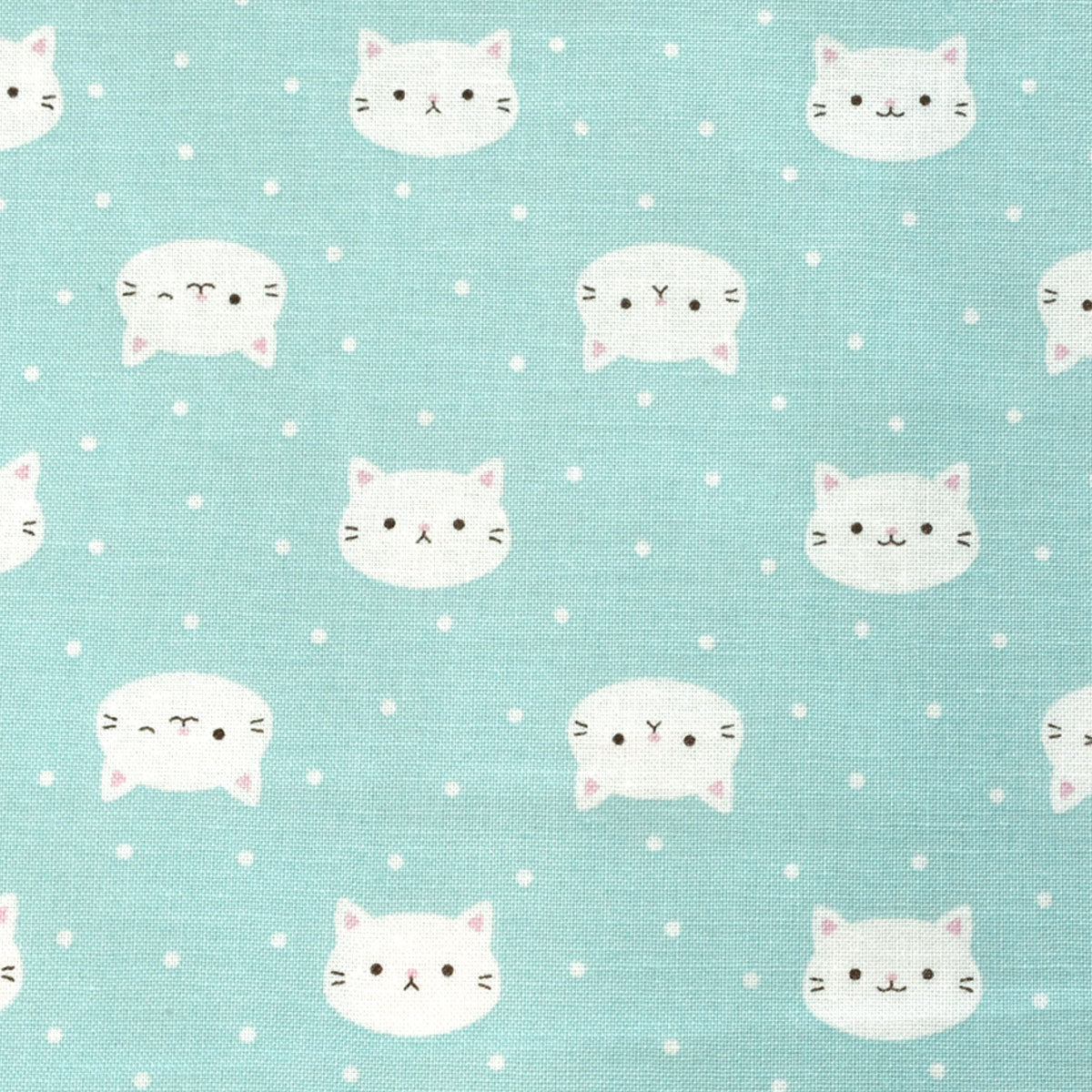 水玉とにゃんこ　シーチング生地　AP41811-2　コスモ(30cm以上10cm単位切り売り)