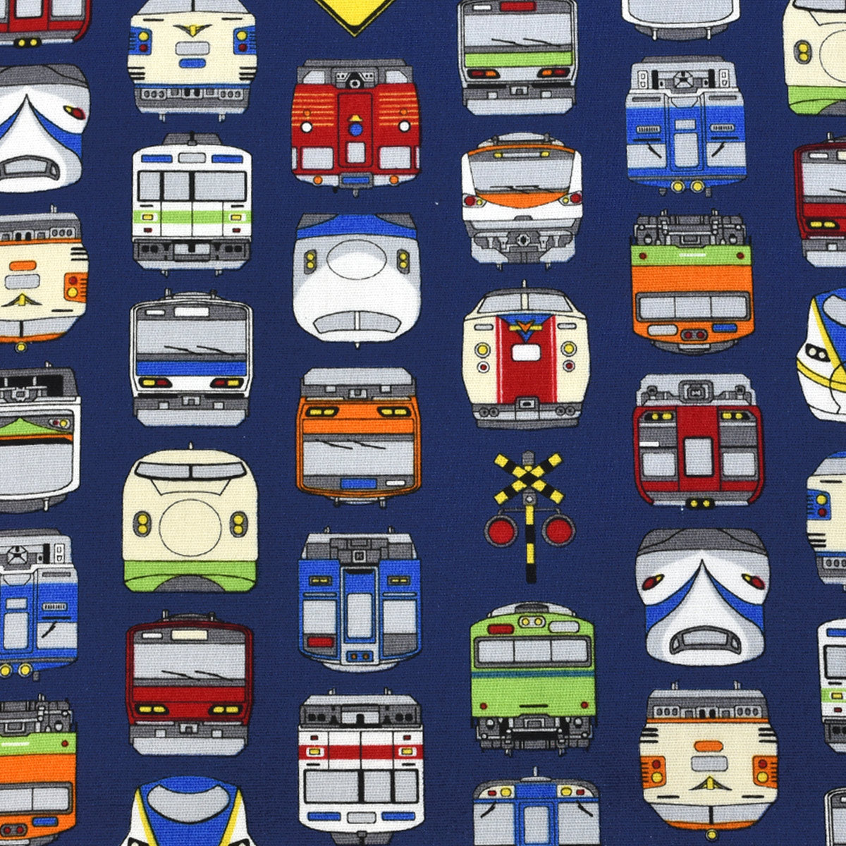 電車と新幹線大集合　CBポプリン生地　SP2411-12　コスモ 　(30cm以上10cm単位切り売り)　「在庫限り」