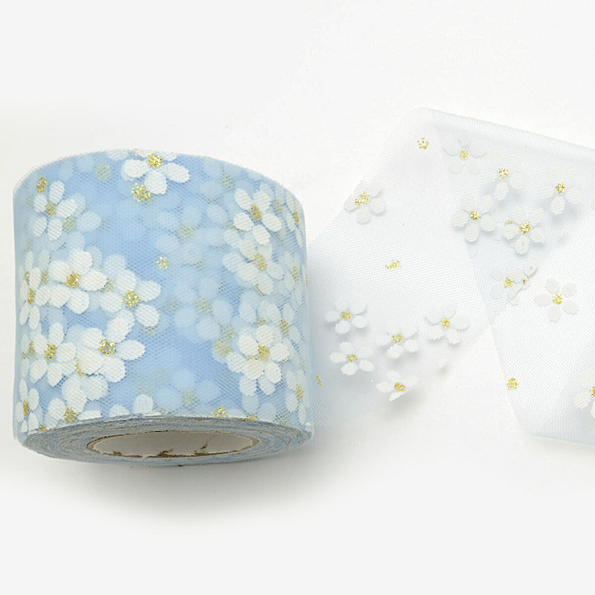 白いお花のチュールリボン　幅60mm　3m