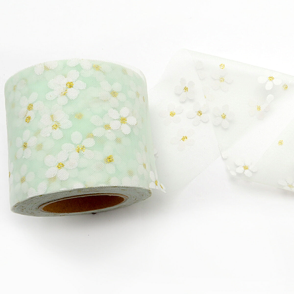 白いお花のチュールリボン　幅60mm　3m
