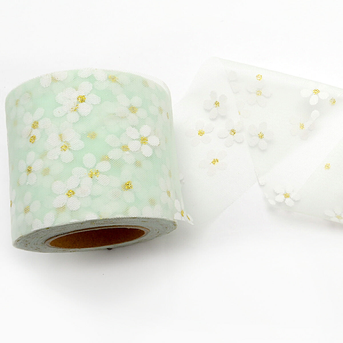 白いお花のチュールリボン　幅60mm　3m