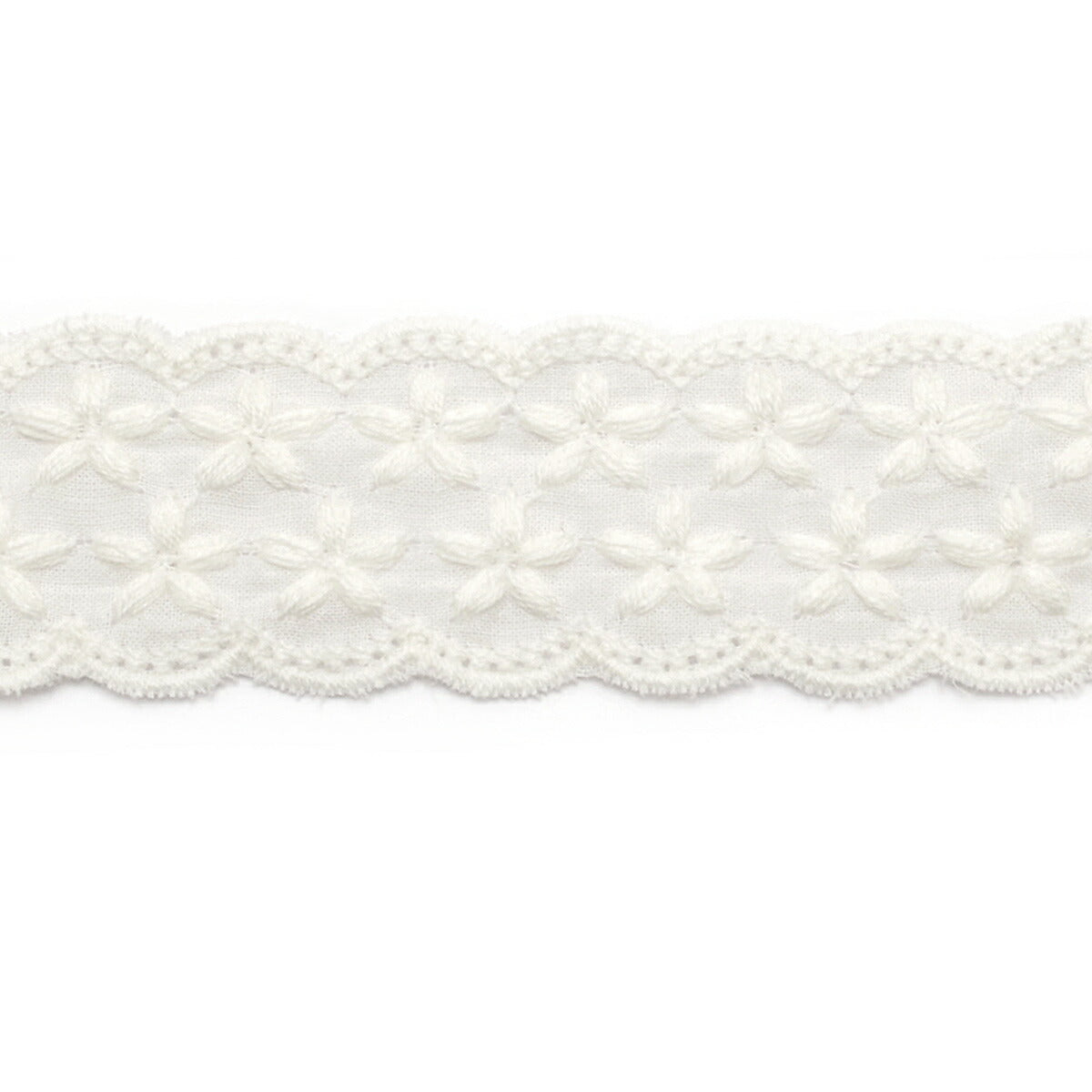 ふんわり花柄スカラップ刺繍リボン　幅30mm　1m単位　切り売り