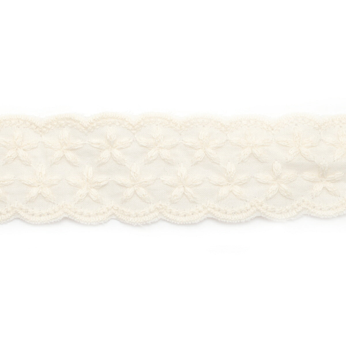 ふんわり花柄スカラップ刺繍リボン　幅30mm　1m単位　切り売り