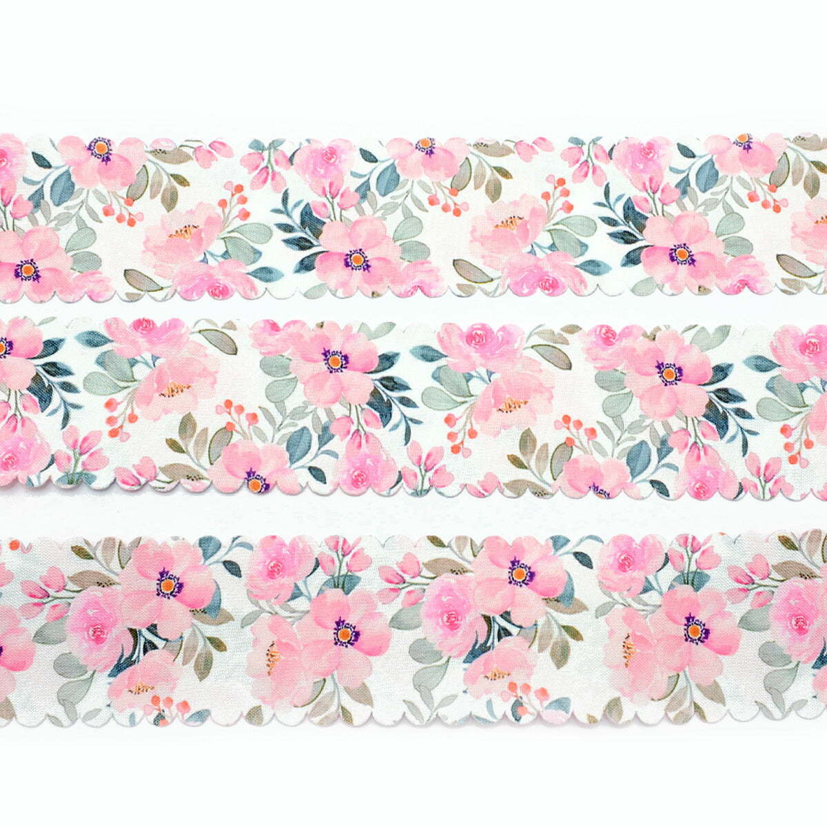 スカラップ加工の上品な花柄ファブリックリボン　幅40mm　1m単位　切り売り　(2m以上)　　「在庫限り」★
