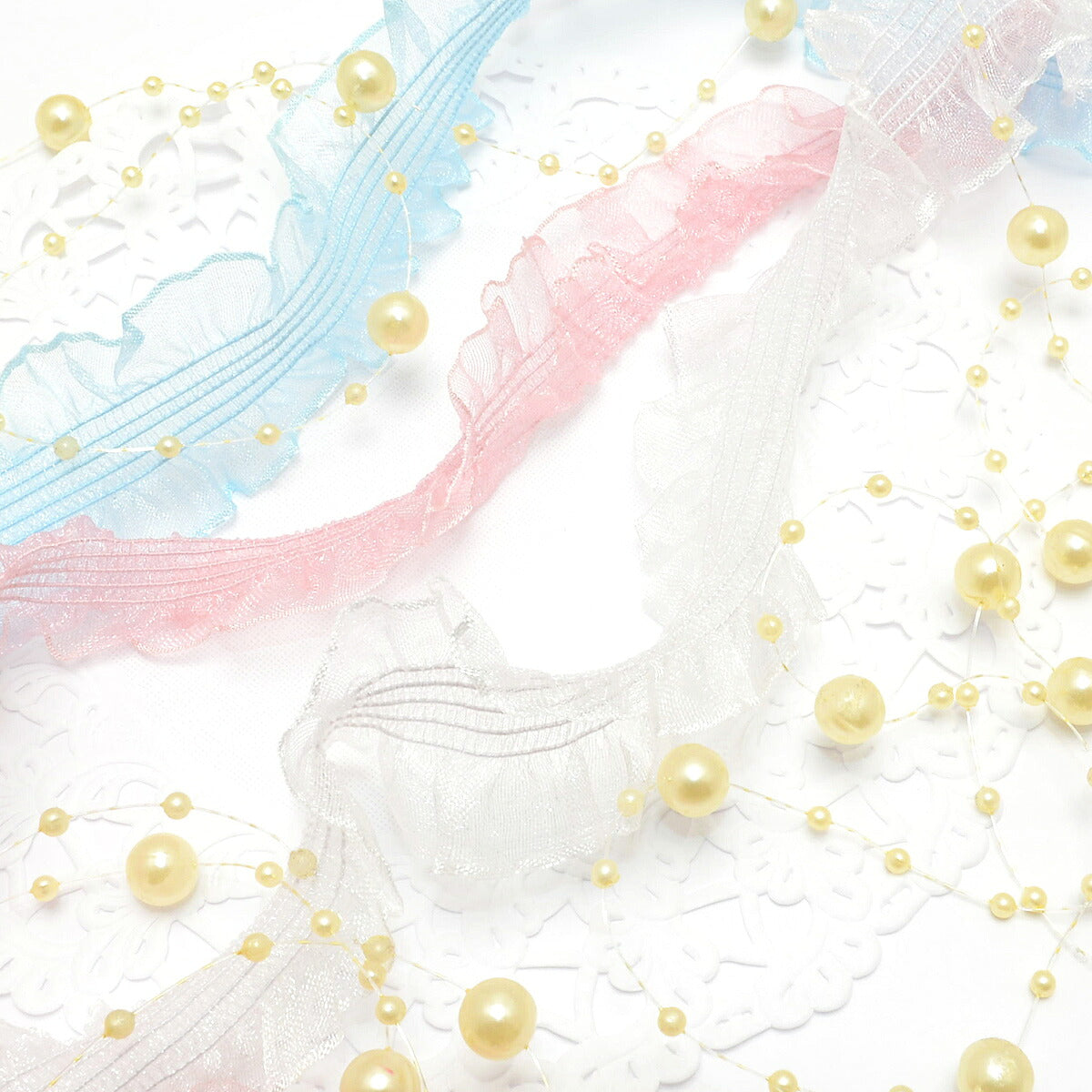 サイドフリルとストレッチストライプリボン幅30mm1m単位切り売り(2m以上)