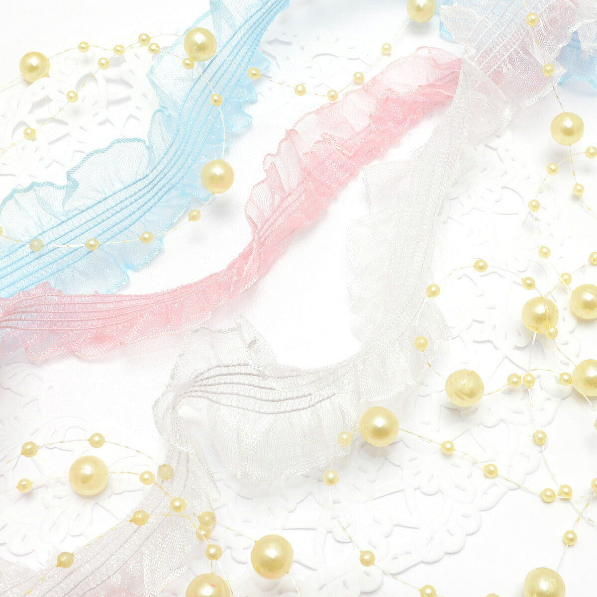 サイドフリルとストレッチストライプリボン幅30mm1m単位切り売り(2m以上)