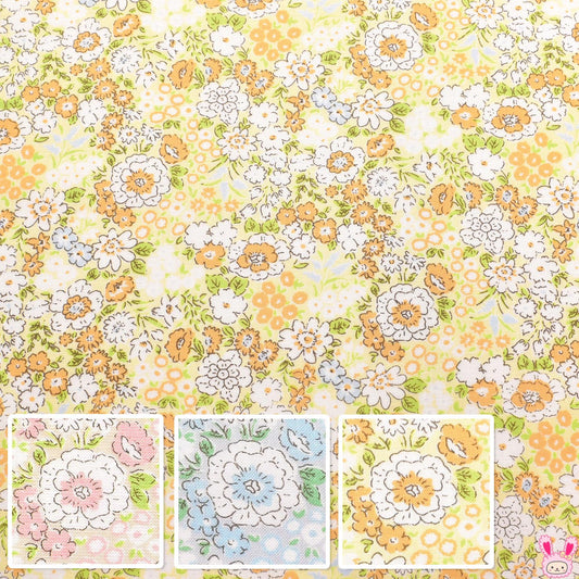 くすみカラーの小花畑シーチング生地TM3511PEAR(30cm以上10cm単位切り売り)