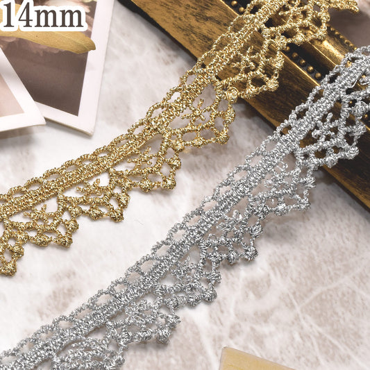 片側フリル型ゴールド・シルバーレースブレード幅14ｍｍ10cm単位切り売り(50cm以上)