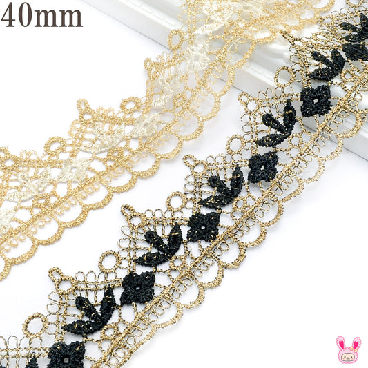 ゴールドレースと小花のブレード幅40ｍｍ10cm単位切り売り(40cm以上)